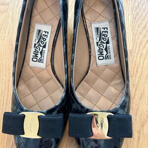 Salvatore Ferragamo leopard patent quilted vara pumps (size 6.5)